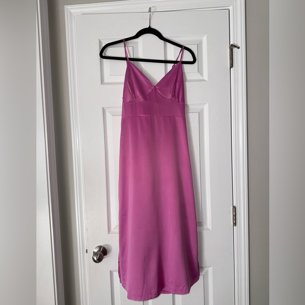 Pink Rose Satin Midi Dress
